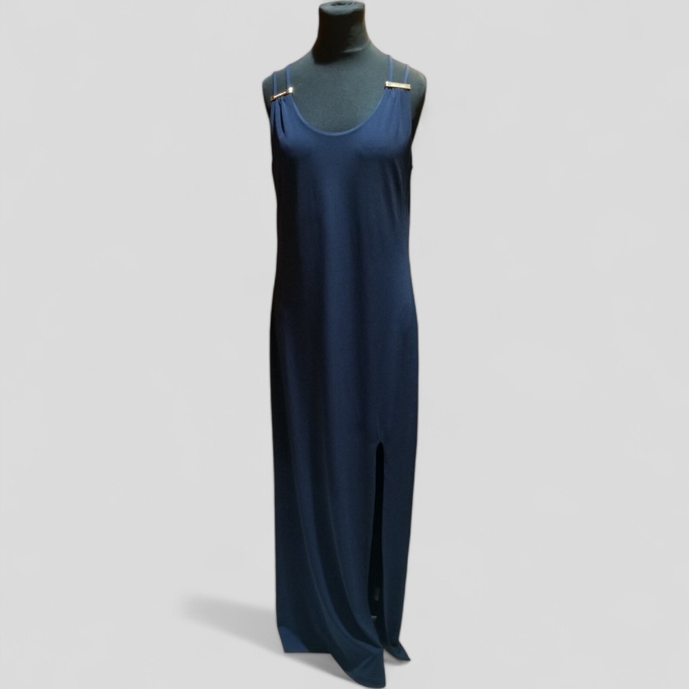 Michael Kors Womens Sz S Navy Maxi Dress Side Slit Evening Wear Festival HOCO